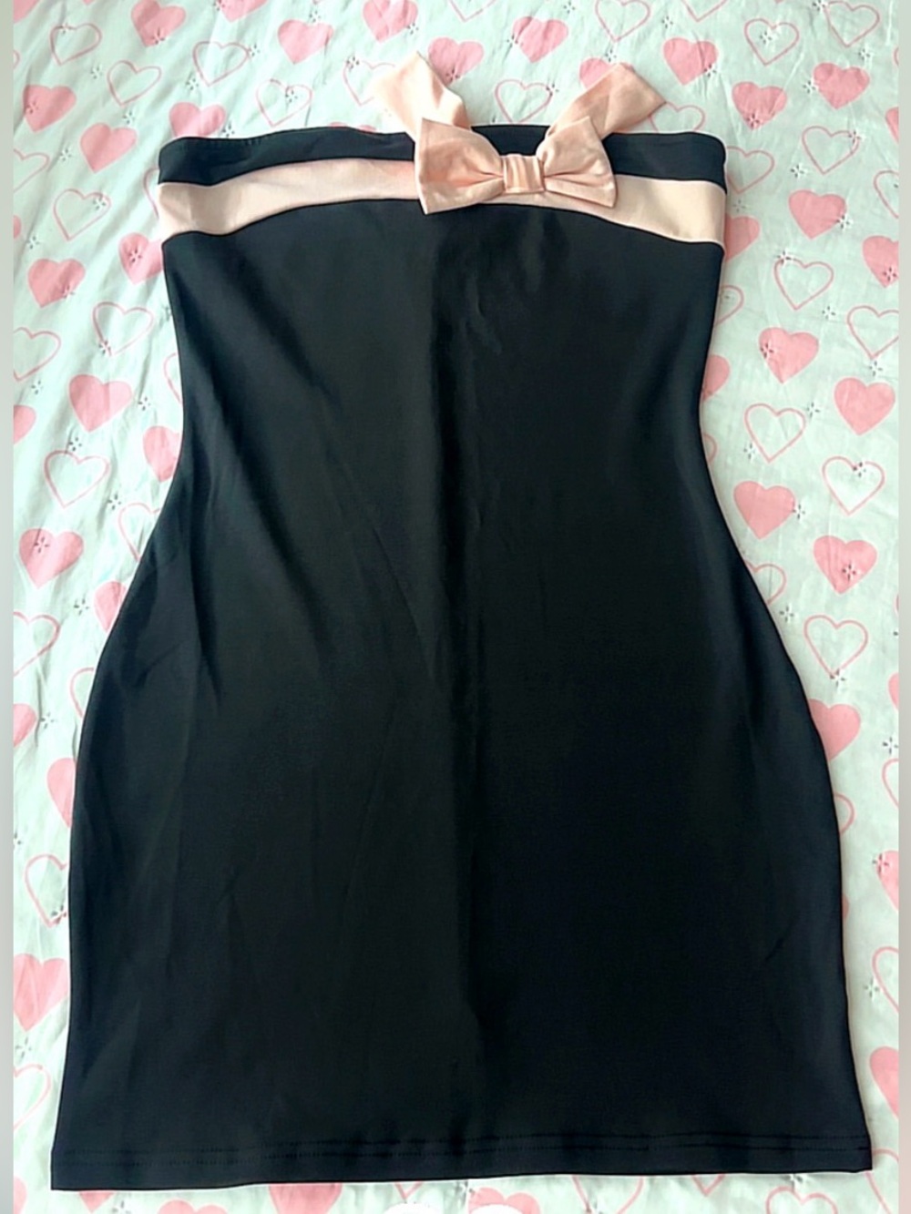 SHEIN Black Mini Dress with Pink Bow Trim